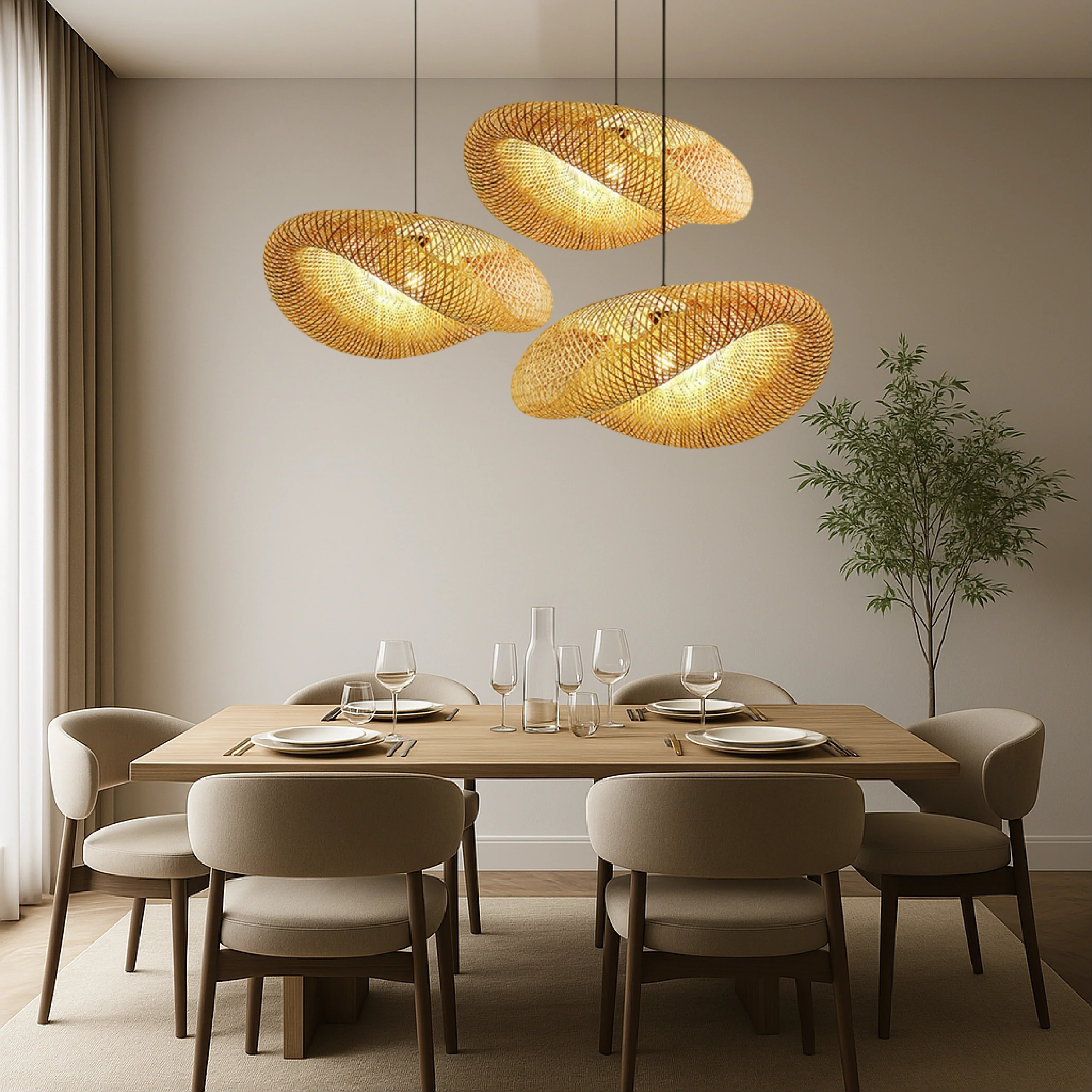 Bamboo Pendant Light - Natural Wood Ceiling Fixture for Dining Room - Image 7