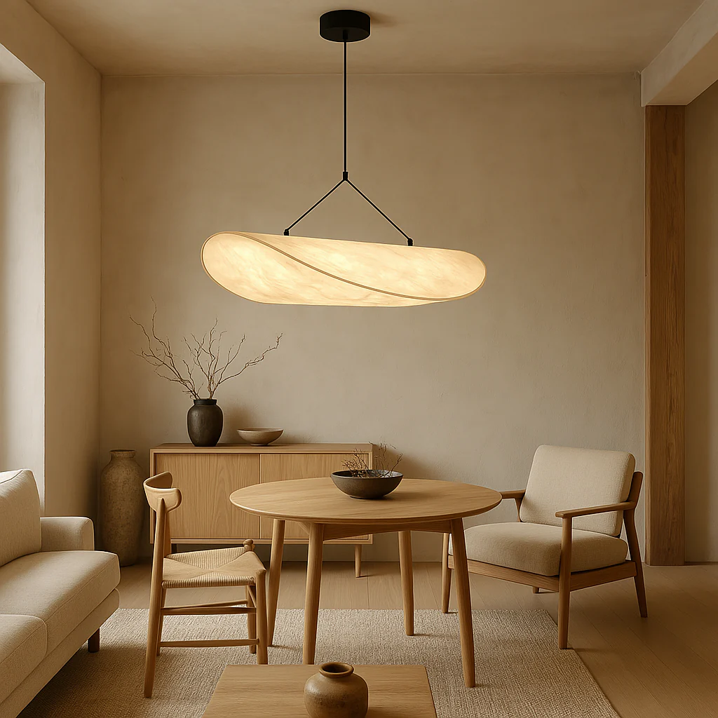 Japandi Pendant Light - Minimal Wood and Metal Ceiling Lamp - Image 6