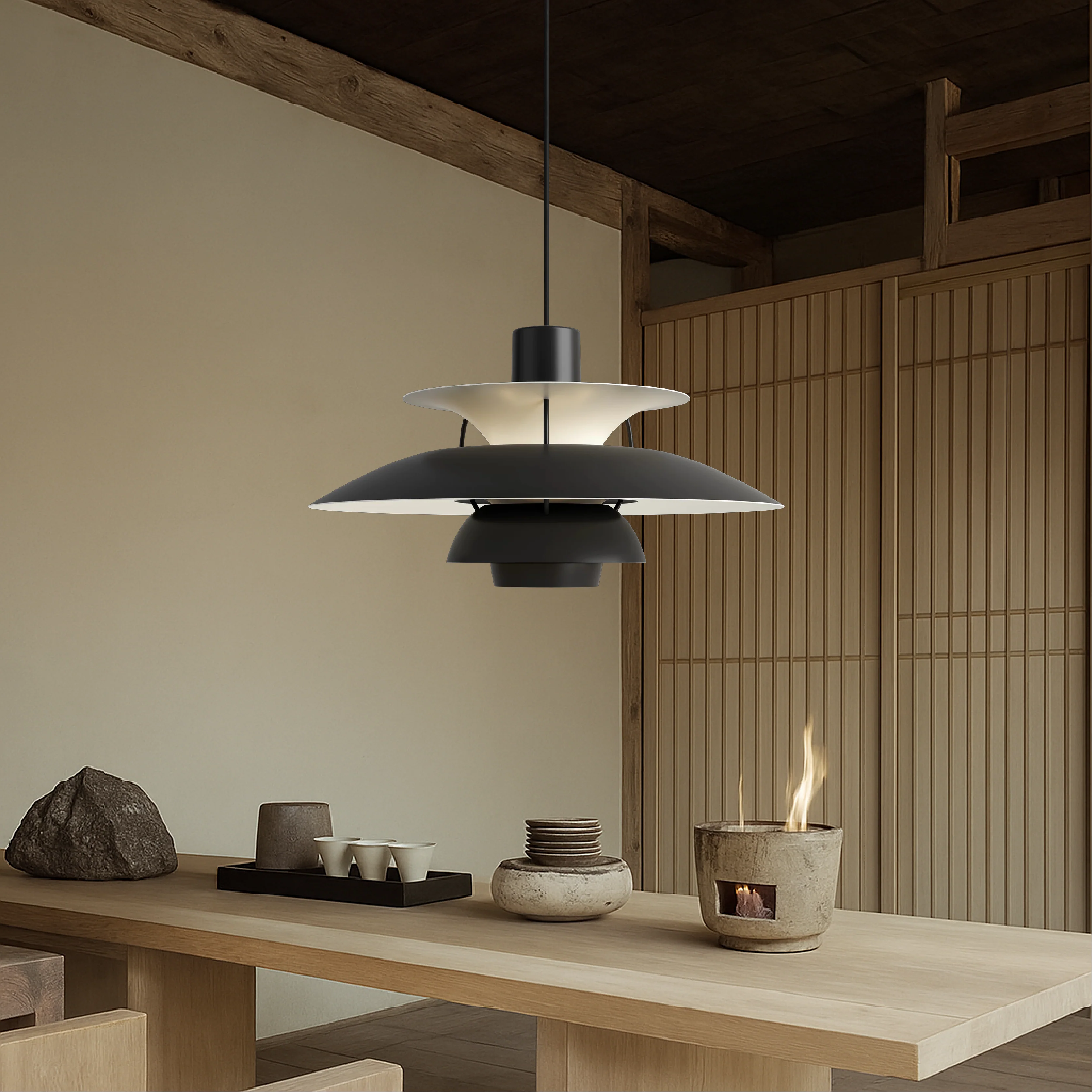 Layered Nordic Pendant Light with Sculptural Shade - Image 5